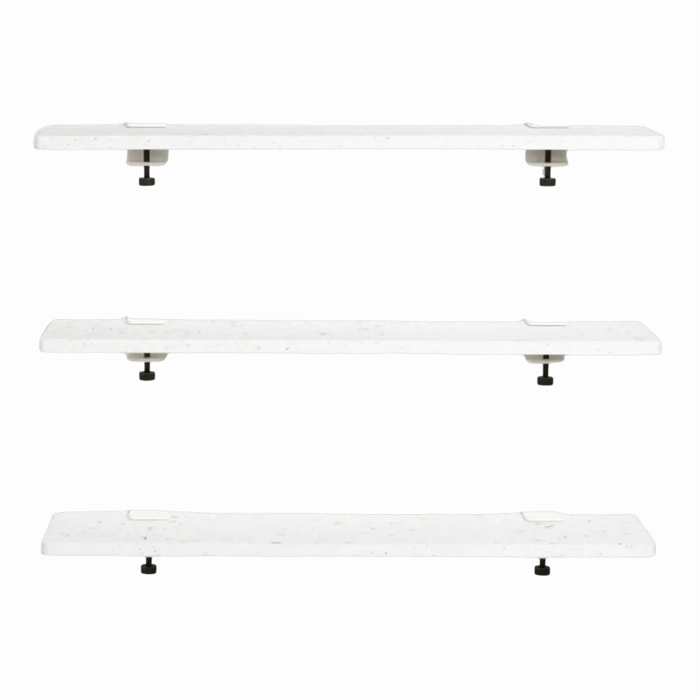 Trio étagères en plastique recyclé 90 cm + 6 accroches acier patiné - Tiptoe