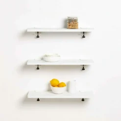 Trio étagères en plastique recyclé 60 cm + 6 accroches acier patiné - Tiptoe