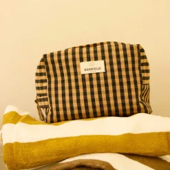 Trousse de toilette coton vichy café 15x22x10cm - Gabrielle paris