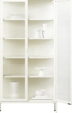 Vaisselier en acier blanc craie et verre cannelé 85x40x170cm The Collector - Mustard Made