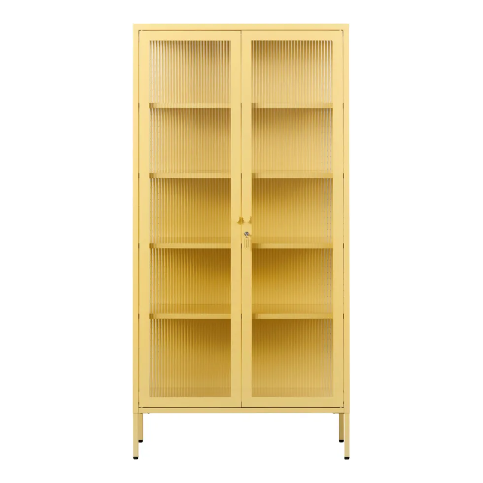 Vaisselier en acier jaune et verre cannelé 85x40x170cm The Collector - Mustard Made