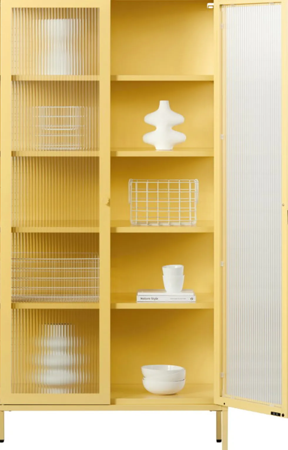 Vaisselier en acier jaune et verre cannelé 85x40x170cm The Collector - Mustard Made