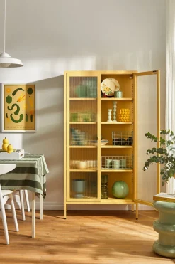 Vaisselier en acier jaune et verre cannelé 85x40x170cm The Collector - Mustard Made