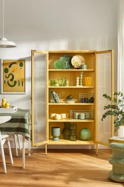Vaisselier en acier jaune et verre cannelé 85x40x170cm The Collector - Mustard Made