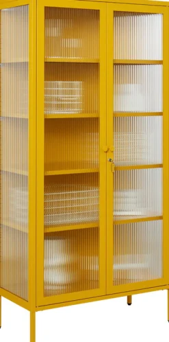 Vaisselier en acier jaune moutarde et verre cannelé 85x40x170cm The Collector - Mustard Made