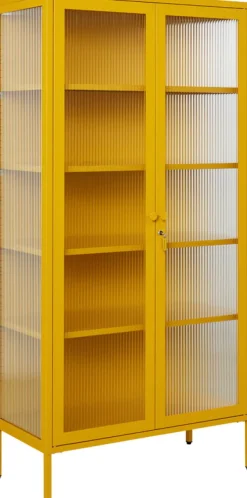 Vaisselier en acier jaune moutarde et verre cannelé 85x40x170cm The Collector - Mustard Made