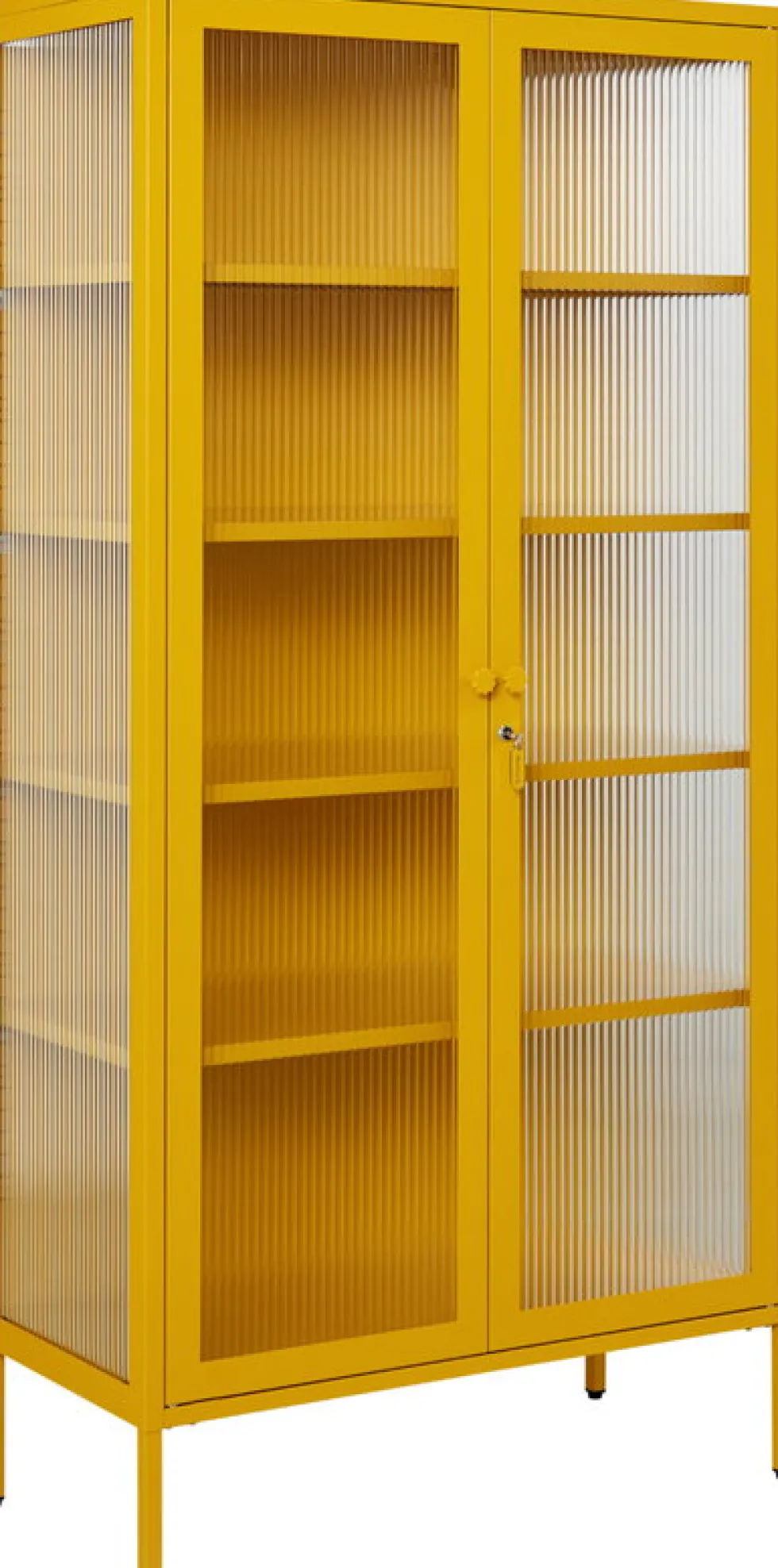 Vaisselier en acier jaune moutarde et verre cannelé 85x40x170cm The Collector - Mustard Made