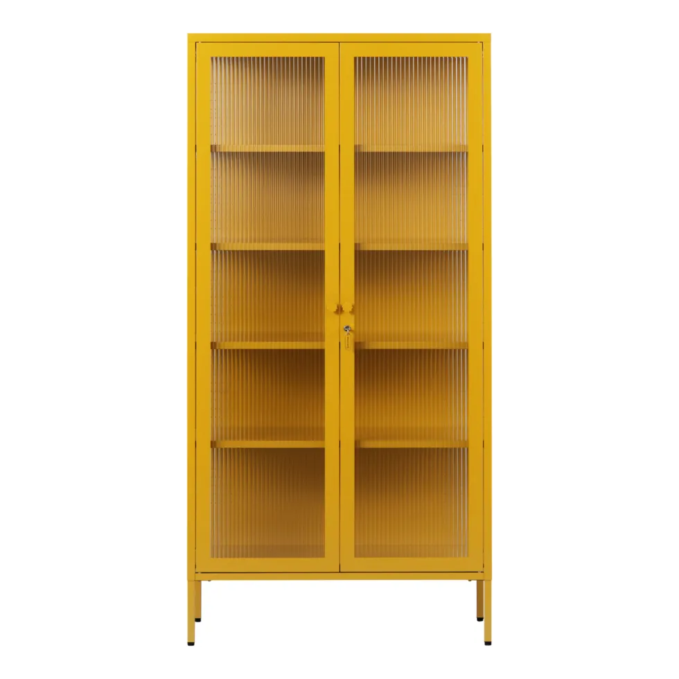 Vaisselier en acier jaune moutarde et verre cannelé 85x40x170cm The Collector - Mustard Made