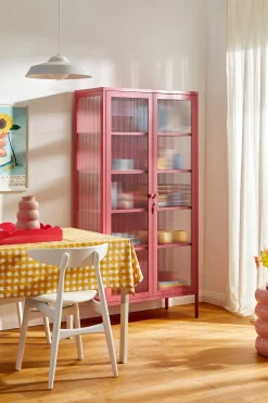 Vaisselier en acier rose baie et verre cannelé 85x40x170cm The Collector - Mustard Made