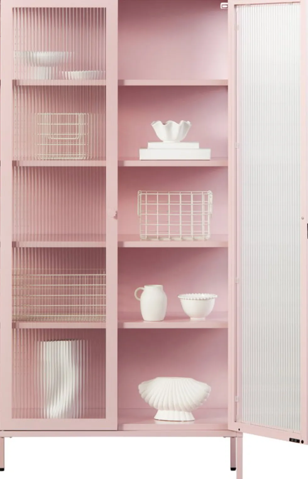 Vaisselier en acier rose blush et verre cannelé 85x40x170cm The Collector - Mustard Made