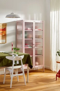 Vaisselier en acier rose blush et verre cannelé 85x40x170cm The Collector - Mustard Made