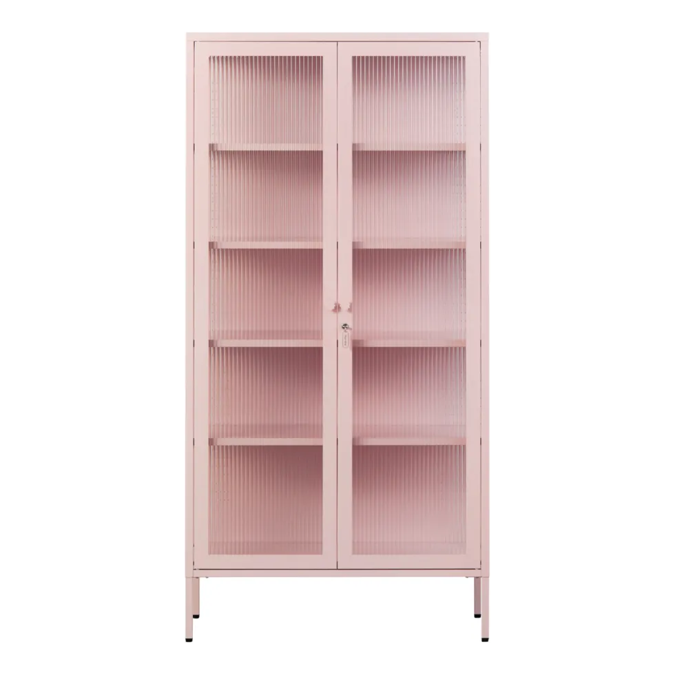 Vaisselier en acier rose blush et verre cannelé 85x40x170cm The Collector - Mustard Made