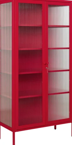 Vaisselier en acier rouge coquelicot et verre cannelé 85x40x170cm The Collector - Mustard Made