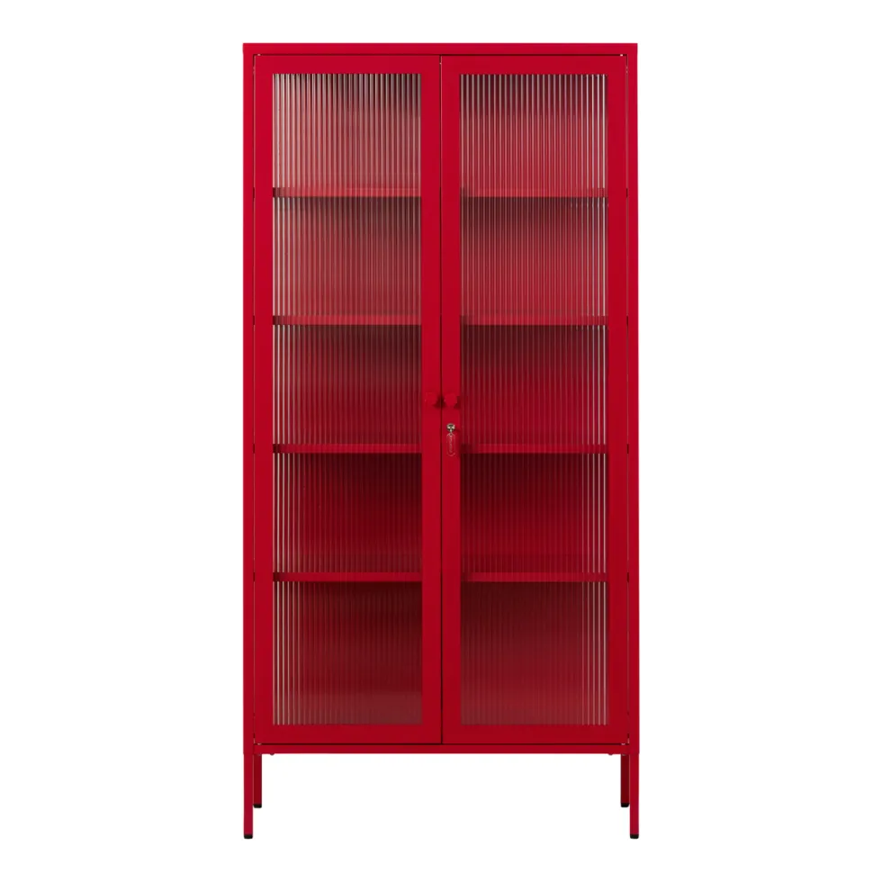Vaisselier en acier rouge coquelicot et verre cannelé 85x40x170cm The Collector - Mustard Made
