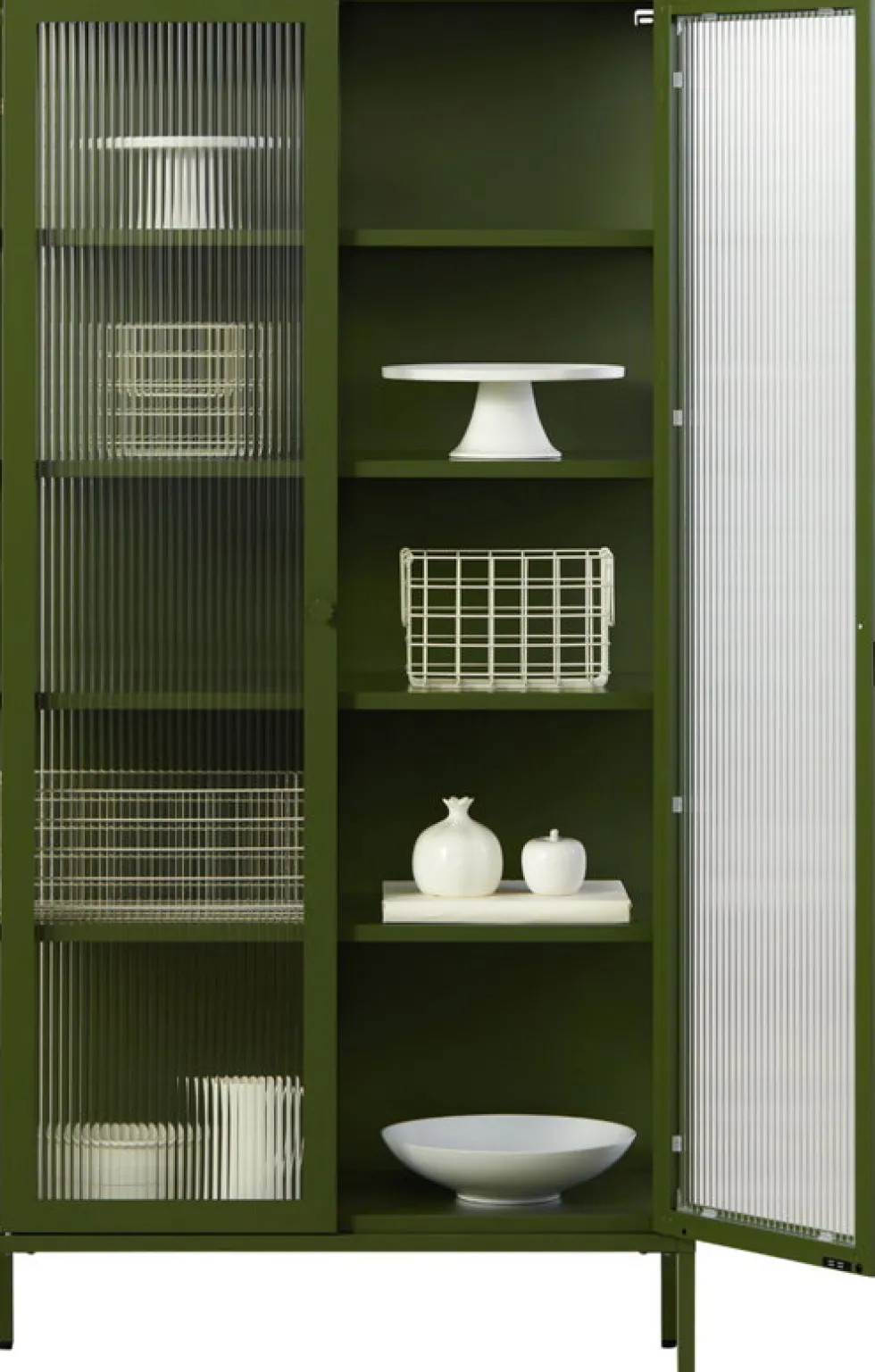 Vaisselier en acier vert olive et verre cannelé 85x40x170cm The Collector - Mustard Made