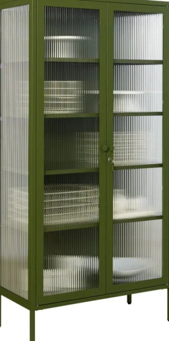Vaisselier en acier vert olive et verre cannelé 85x40x170cm The Collector - Mustard Made