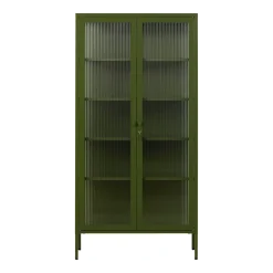Vaisselier en acier vert olive et verre cannelé 85x40x170cm The Collector - Mustard Made