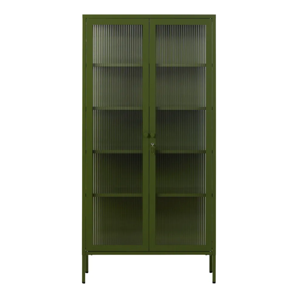 Vaisselier en acier vert olive et verre cannelé 85x40x170cm The Collector - Mustard Made