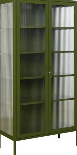 Vaisselier en acier vert olive et verre cannelé 85x40x170cm The Collector - Mustard Made
