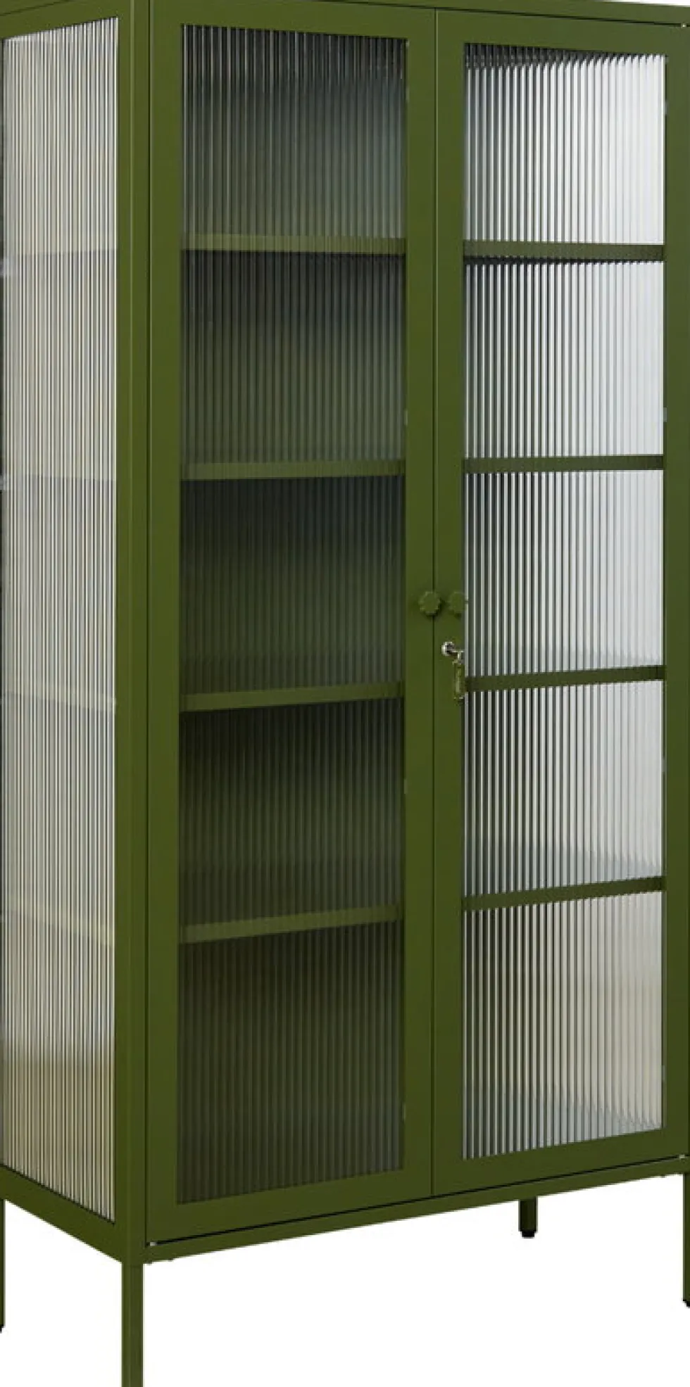 Vaisselier en acier vert olive et verre cannelé 85x40x170cm The Collector - Mustard Made