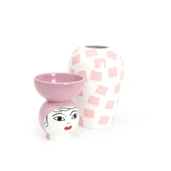 Vase en porcelaine avec couvercle rose 17.2 x 41.6 cm Le Canopie Luna - Seletti