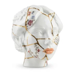 Vase en porcelaine blanc et doré 23 × 17.5 × 22.5 cm Kintsugi Head She - Seletti