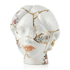 Vase en porcelaine blanc et doré 23 × 17.5 × 22.5 cm Kintsugi Head She - Seletti
