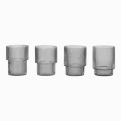 4 Verres à eau gris fumé 20cl Ripple - Ferm Living