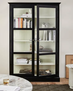 Vitrine avec 2 portes vitrées en bois de manguier noir 212 cm Classic - Nordal
